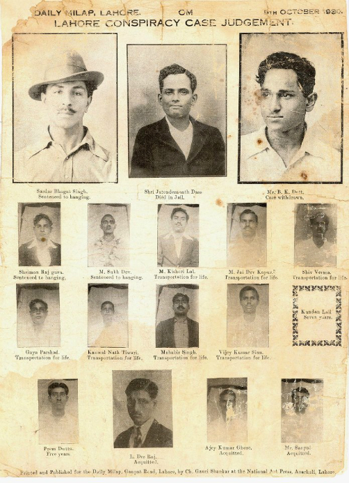 A poster giving the names of the accused along with their sentences.