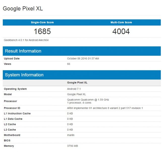 Pixel XL benchmark test results
