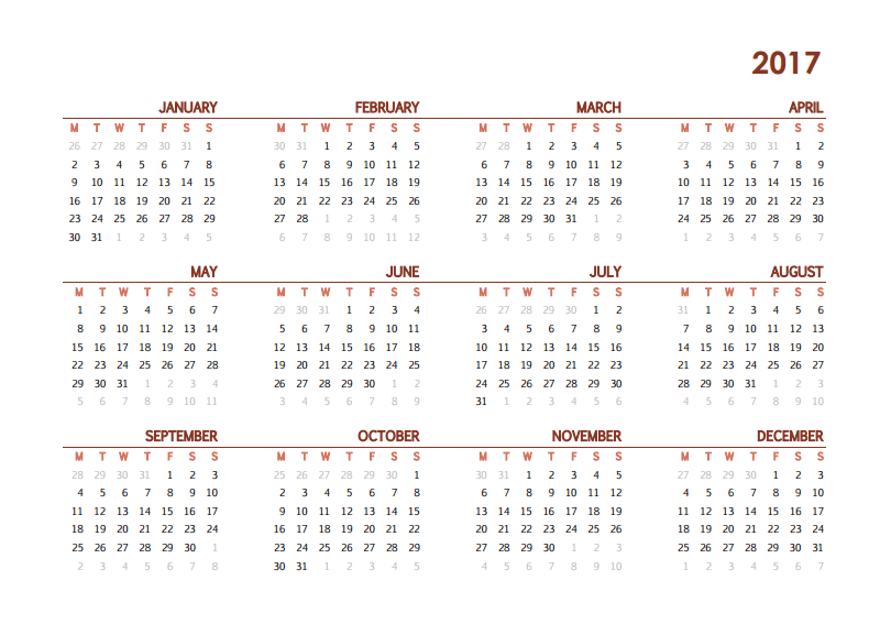  2017 Monthly Printable Calendar