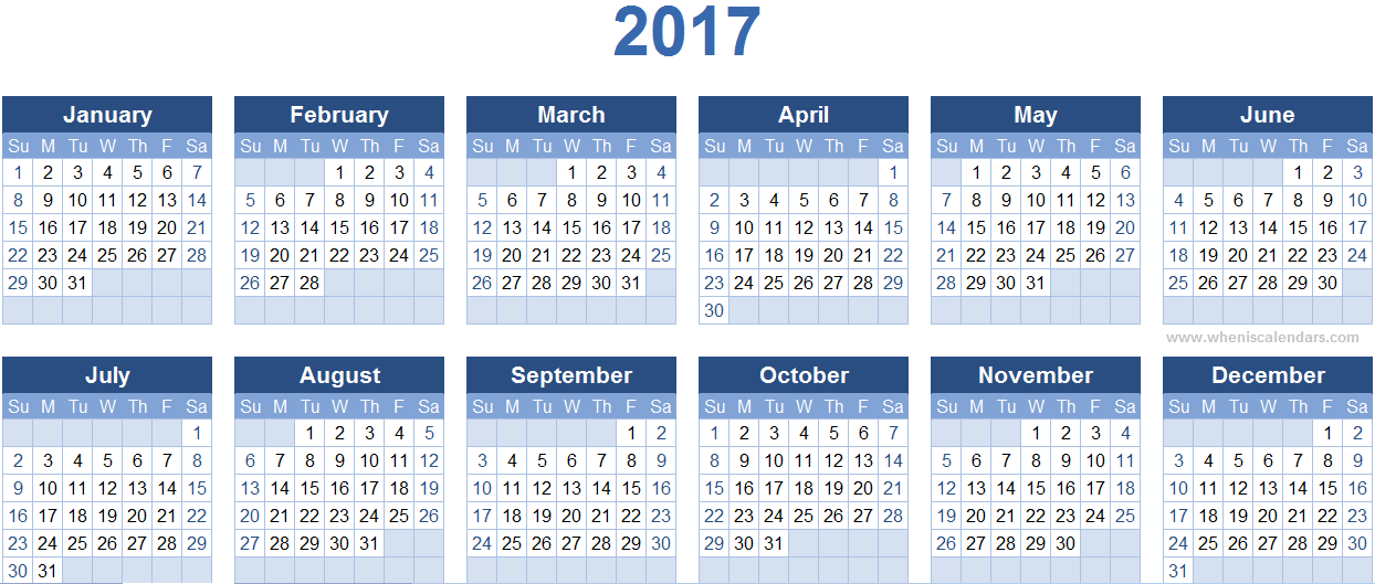 2017 Printable Calendar Holidays, & Word