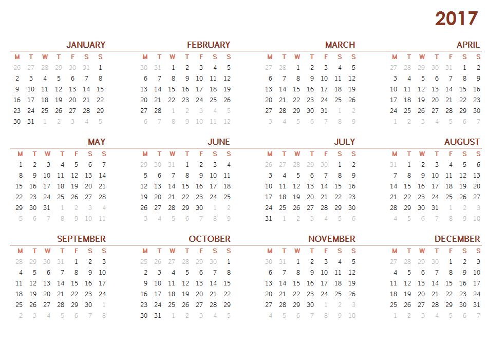 2017 Printable Blank Calendar