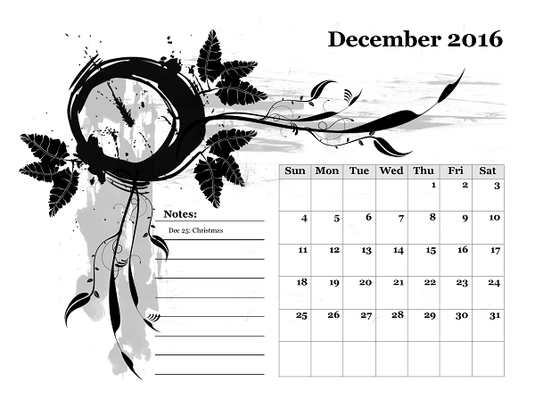 December Calendar 2016 Template