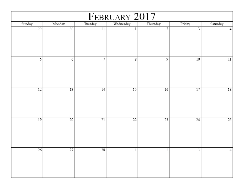 February 2017 Printable Calendar Template