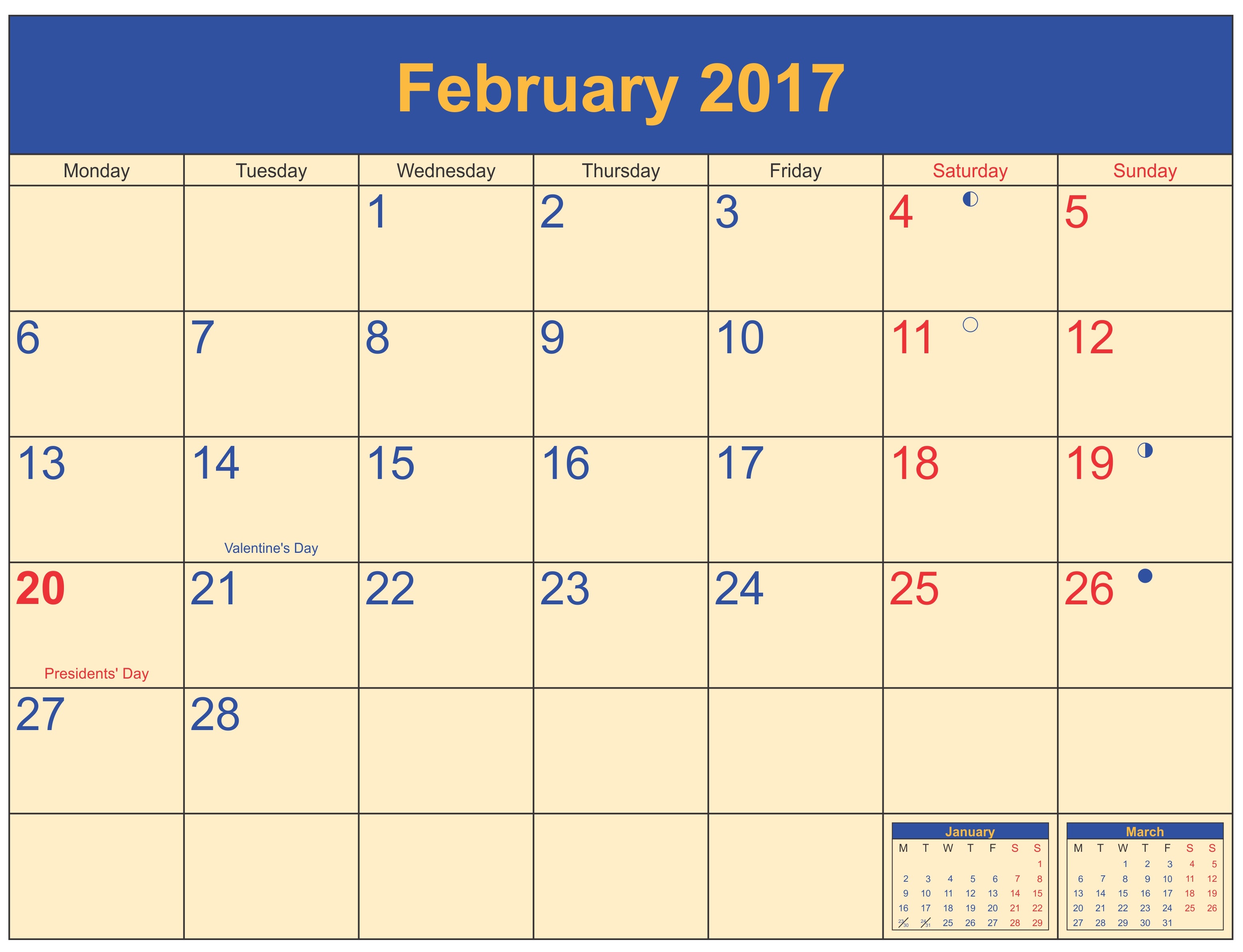 February Calendar Printable 2017