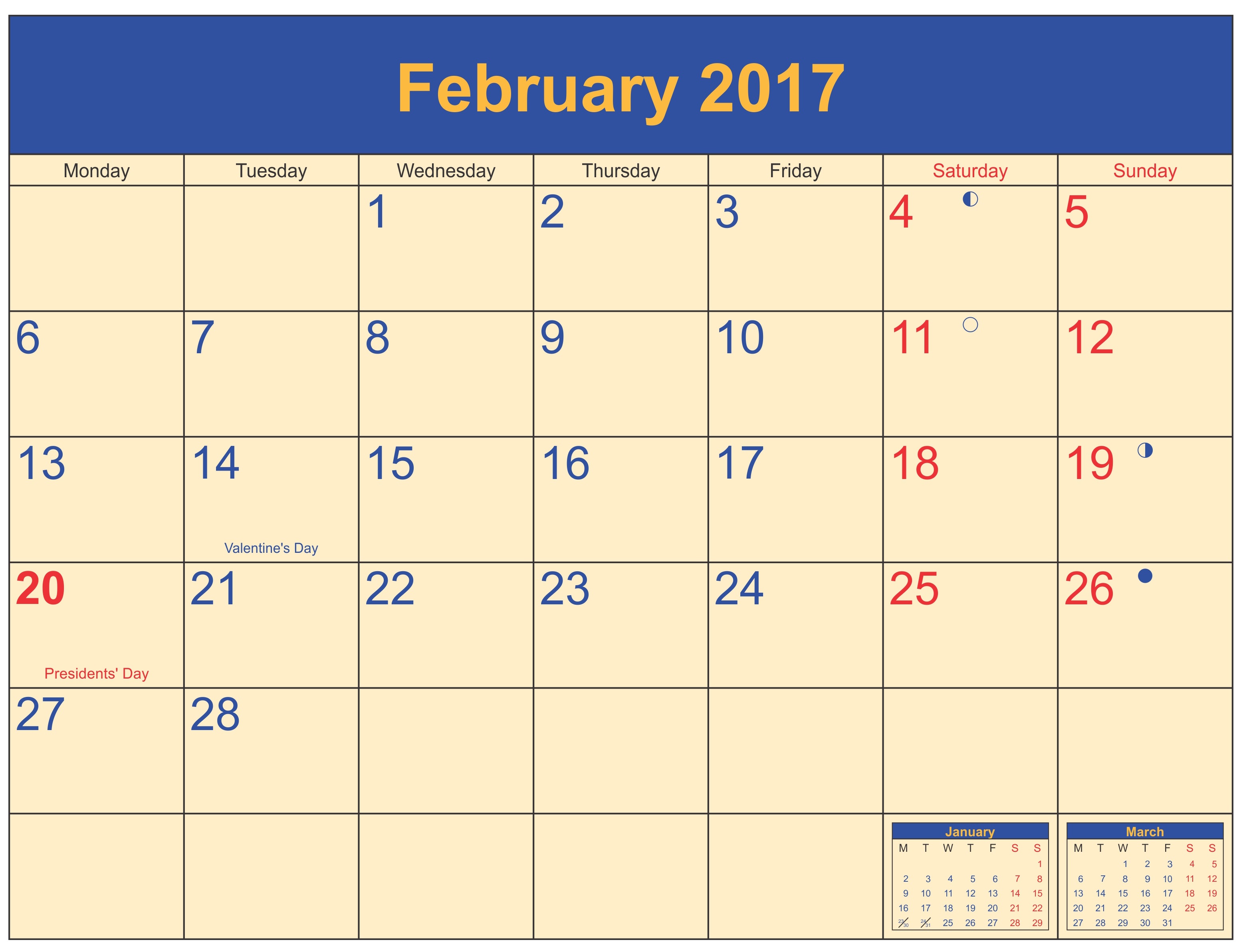 February 17 Printable Calendar Template Holidays Excel Word 3 Northbridge Times Northbridge Times