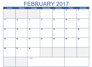 February Printable Calendar 2017