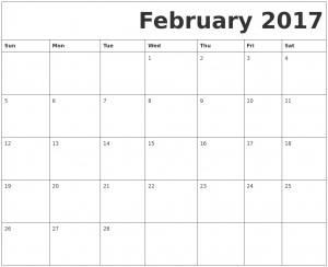 2017 February Printable Calendar with Holidays