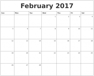 Printable February 2017 Calendar Word
