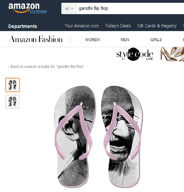 After Amazon Tri-color doormats controversy, site found selling slippers with Mahatma Gandhi's face printed on it