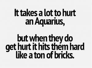 it takes a lot to hurt an aquarius but when they do get hurt it hits them hard like a ton of bricks.