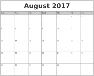 August 2017 Monthly Printable Calendar