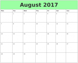 August Printable Calendar 2017