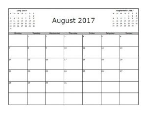Printable August 2017 Calendar Word
