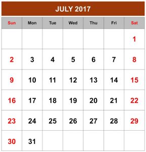 Printable July 2017 Calendar
