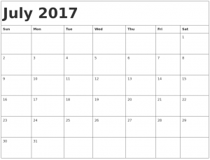 Free Printable July Calendar 2017
