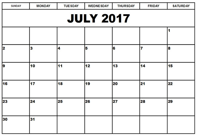 July Calendar Printable 2017