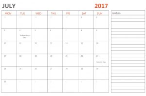 2017 July Printable Blank Calendar