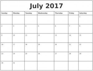 July Printable Calendar 2017