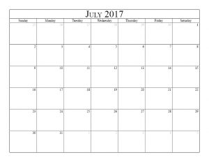 2017 July Printable Calendar with Holidays