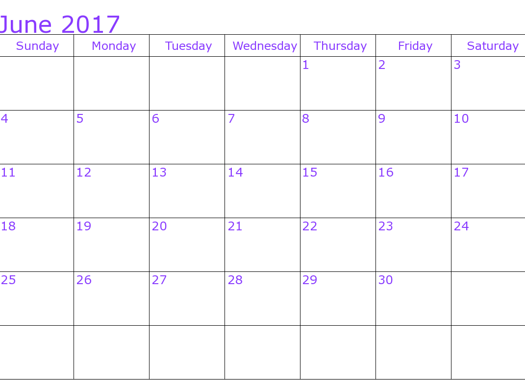 June 2017 Printable Calendar