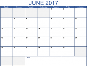 June 2017 Monthly Printable Calendar