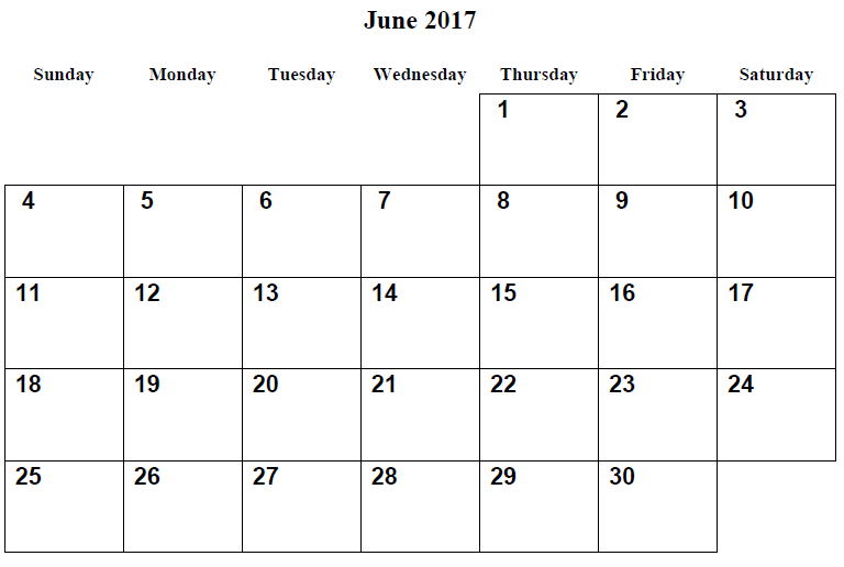 June Printable Calendar 2017