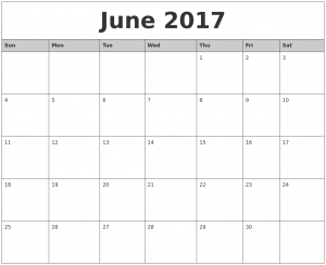 June 2017 Printable Calendar PDF