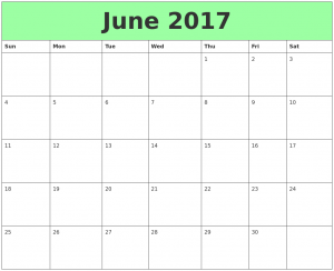 2017 June Printable Calendar with Holidays