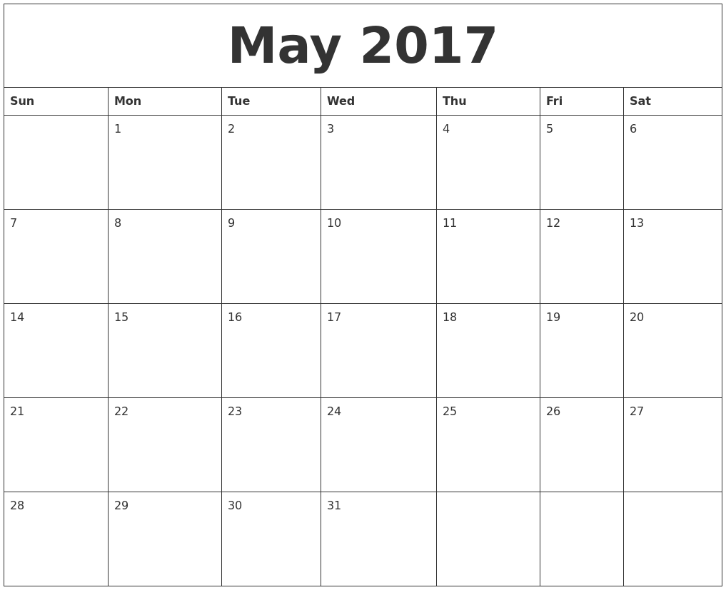 May 2017 Printable Calendar