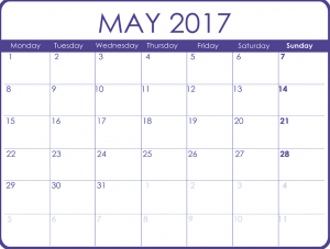 May 2017 Monthly Printable Calendar