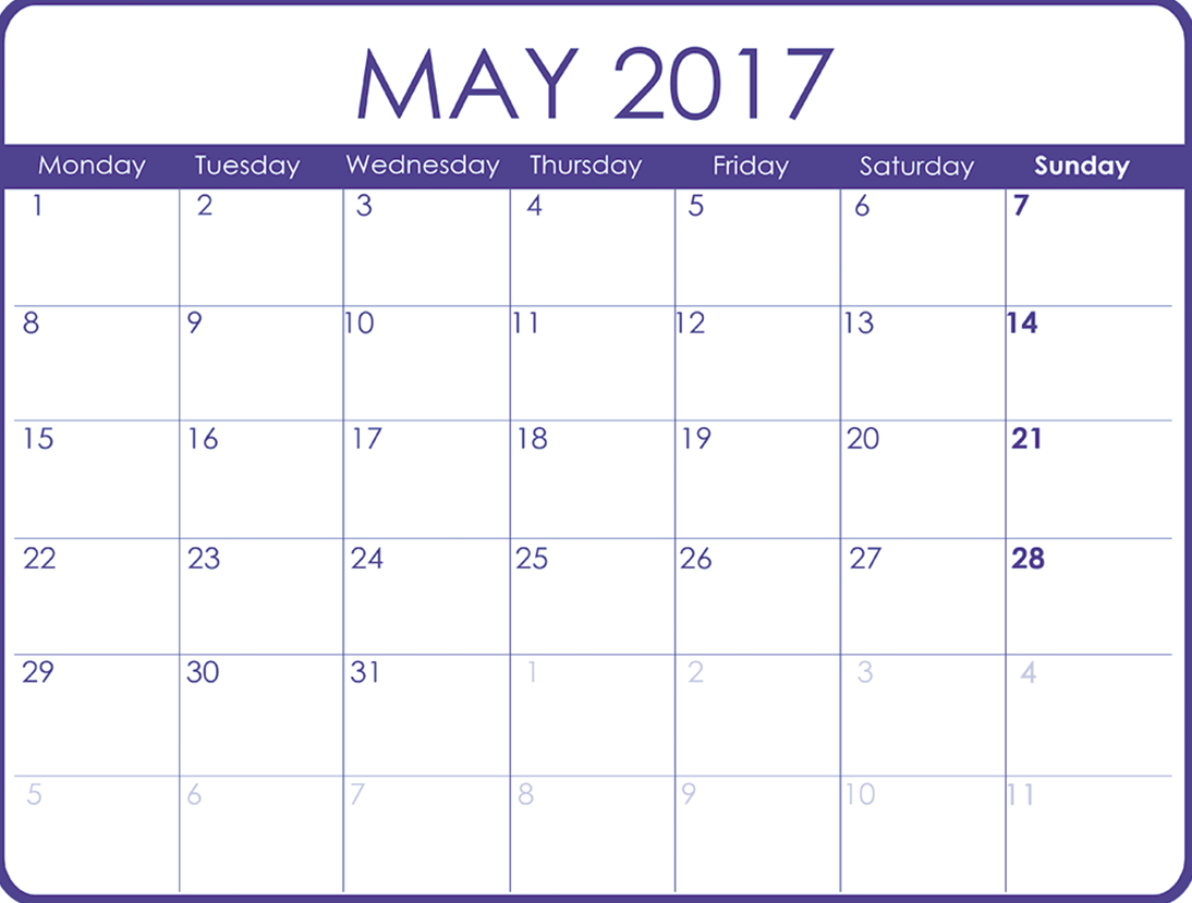 May 2017 Monthly Printable Calendar