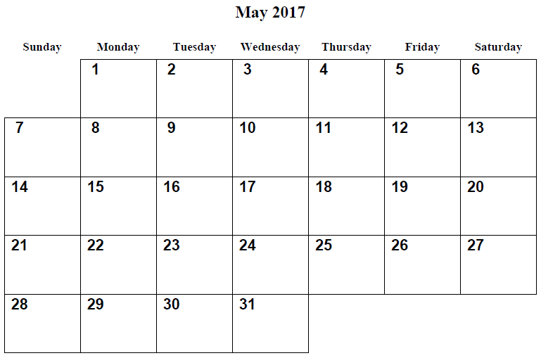 Free Printable May Calendar 2017