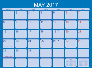 2017 May Printable Calendar with Holidays