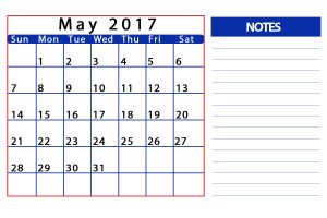 Printable May 2017 Calendar Word