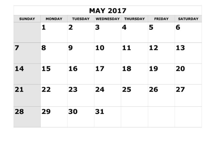 May 2017 Printable Calendar Template Holidays Excel Word 7