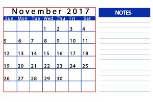 Printable November 2017 Calendar