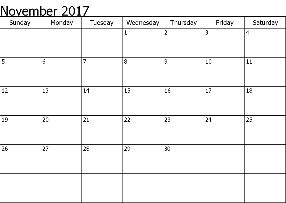 November 2017 Monthly Printable Calendar