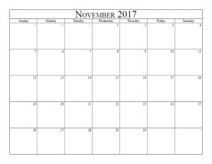 November Calendar Printable 2017