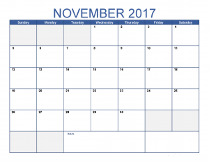 Free Printable November Calendar 2017
