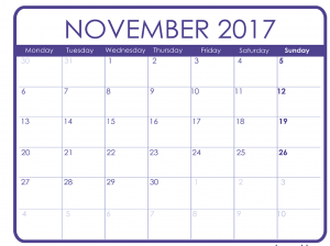 November Printable Calendar 2017