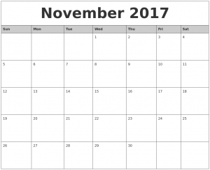 November 2017 Printable Calendar PDF