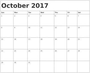 Free Printable October Calendar 2017