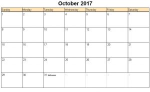 October 2017 Printable Calendar PDF
