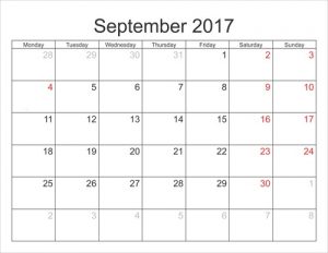 Printable September 2017 Calendar