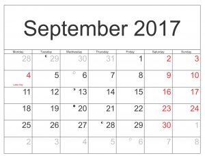 September Calendar Printable 2017