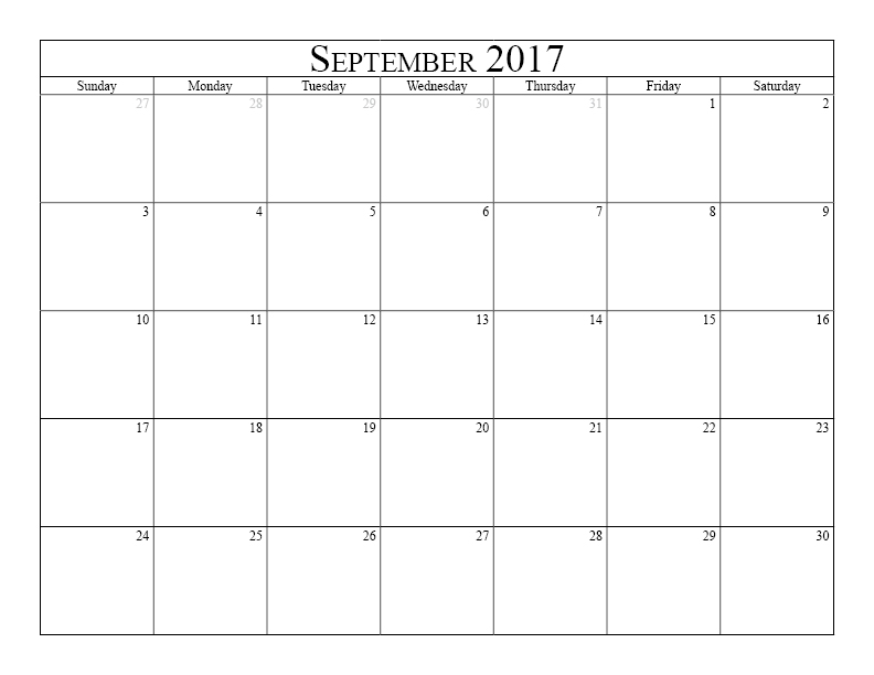 2017 September Printable Blank Calendar