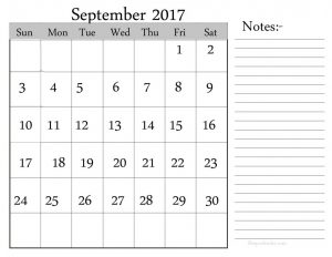 Printable September 2017 Calendar Word