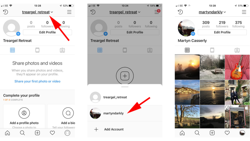 Switching between multiple Instagram accounts 