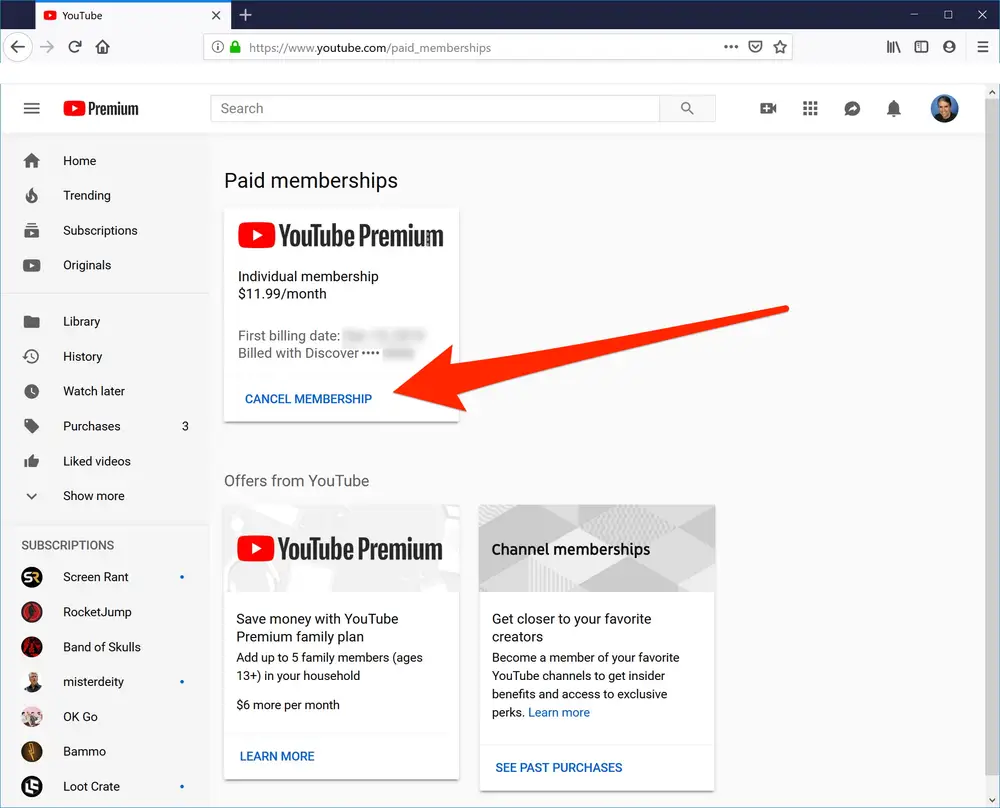 How to cancel youtube premuim on desktop